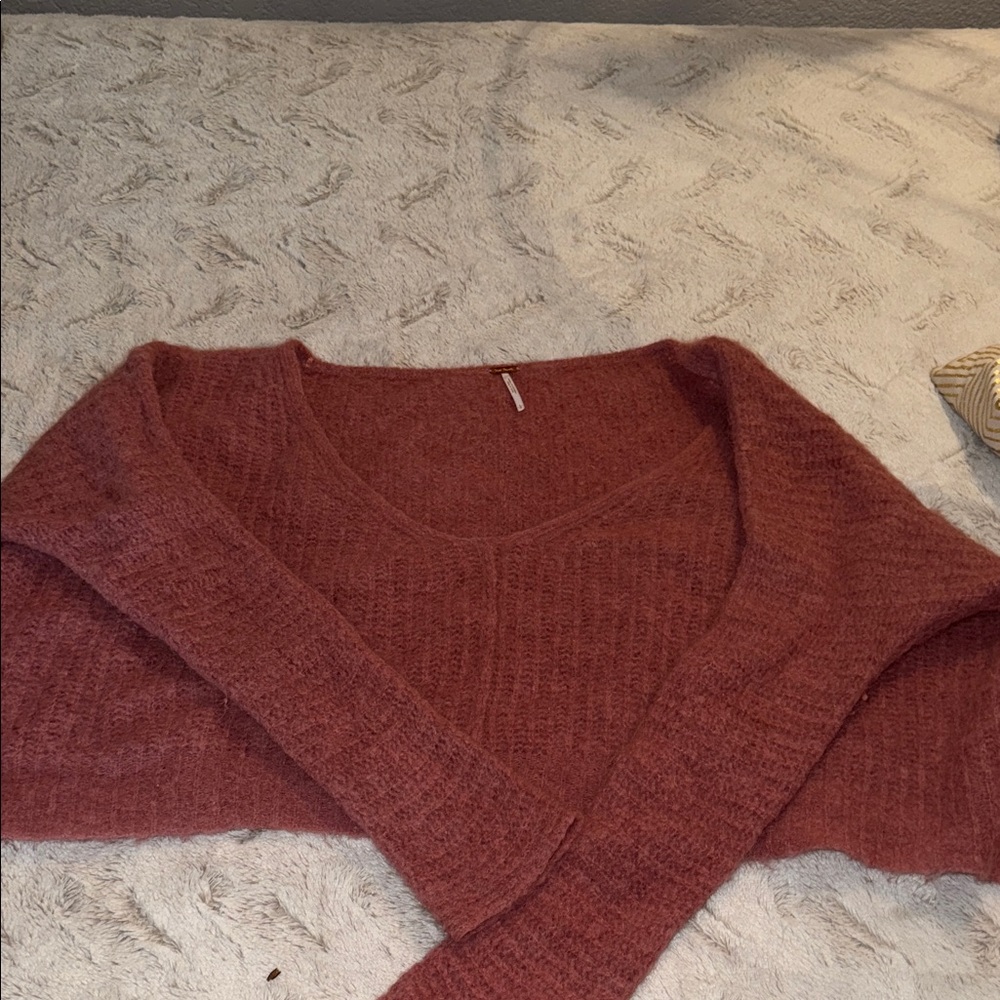 Free People Cozy V-Neck Sweater in mauve pink